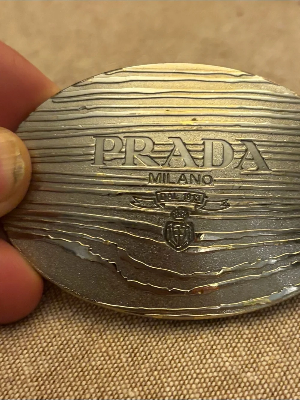 Prada Silver-Tone Oval Logo Belt Buckle